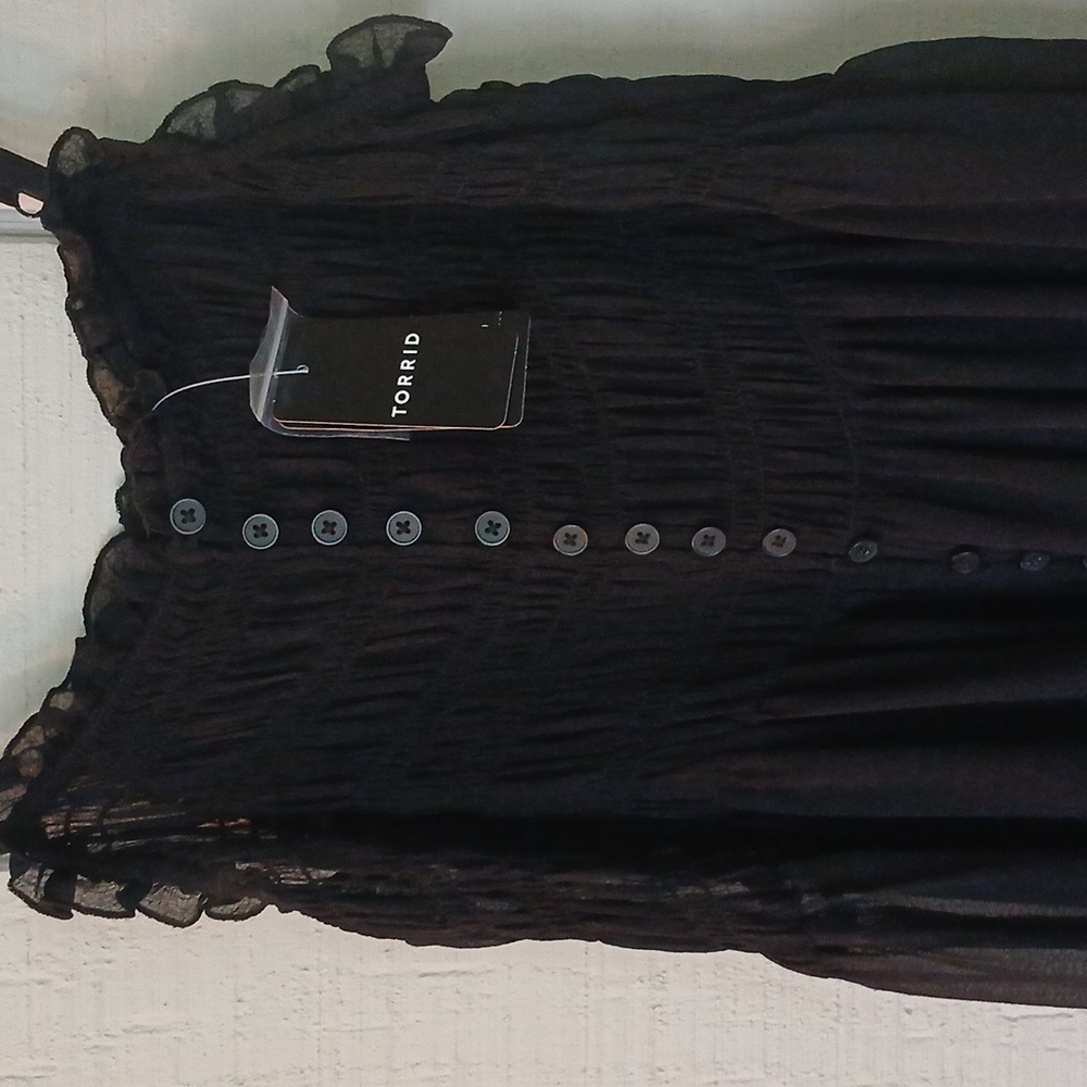 Torrid NWT Chiffon Black Button Up Sleeveless Tunic Top Size 0 - Picture 2 of 11